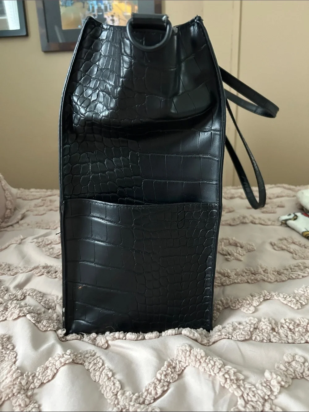Black Croc-Embossed Travel Tote